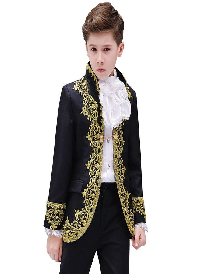 STIOEDYUAN Boy Prince Costume Victorian Gothic Palace Blazer Suit Royal King Outfit Party Cosplay Halloween Costumes Kids (Black, XS) - Image 1